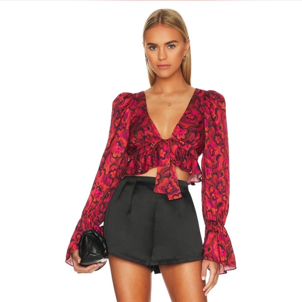 NWT For Love And Lemons Davina Tie Front Blouse - Picture 2 of 12